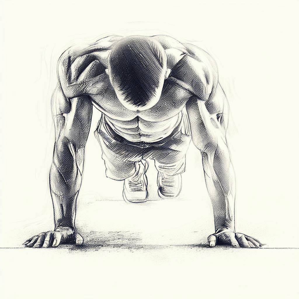A person doing push-ups. - Pencil drawing style