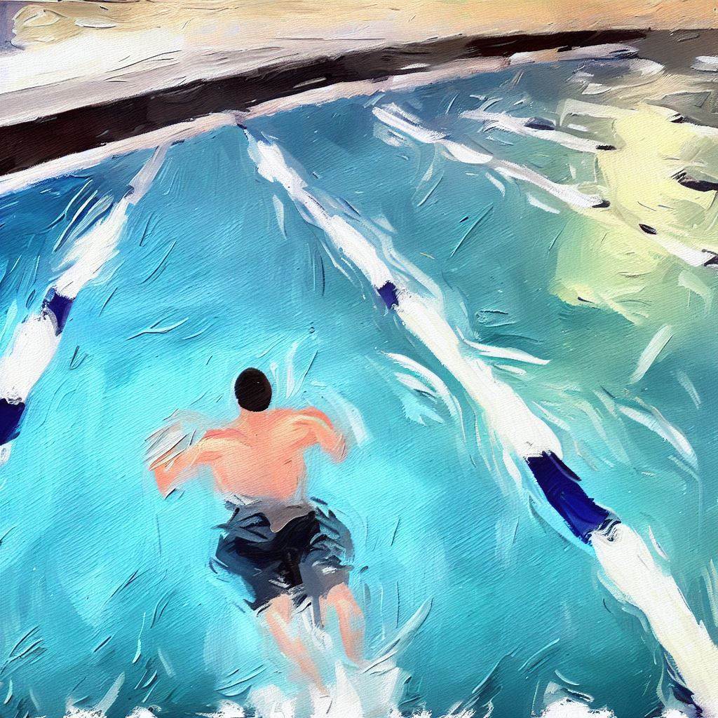 A person swimming laps in a pool. - Oil painting style