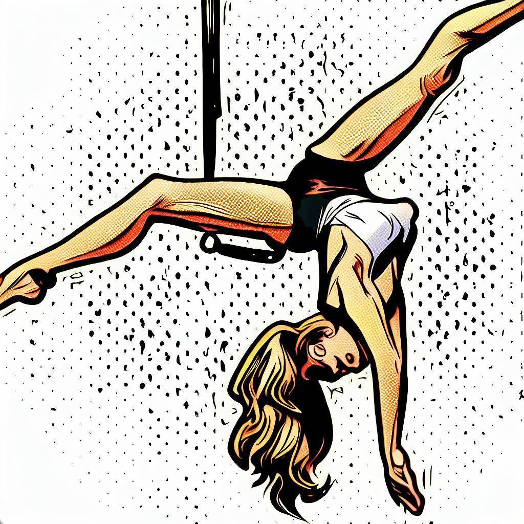 A woman doing acrobatic flips on a trapeze. - Comic book style