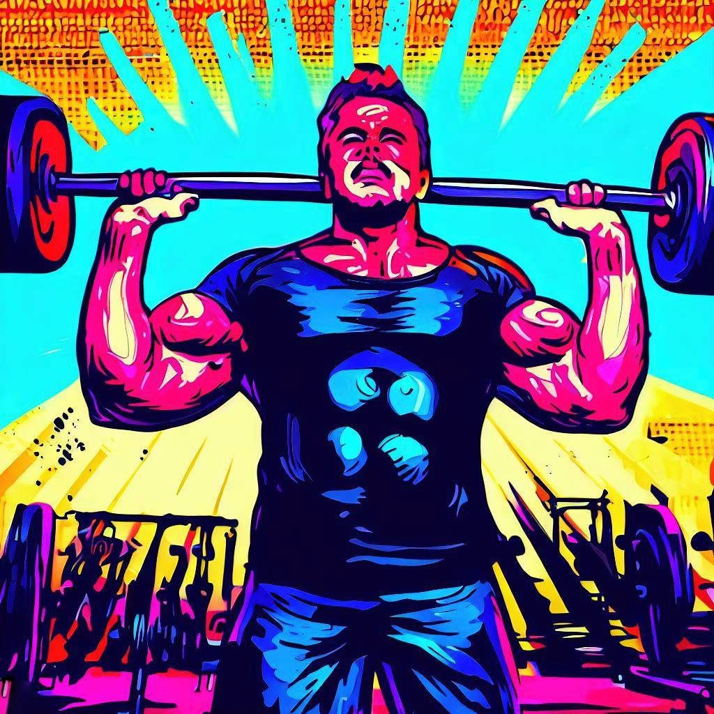 A man lifting heavy barbells at the gym - Pop art style
