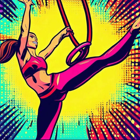 A woman practicing aerial hoop tricks - Pop art style