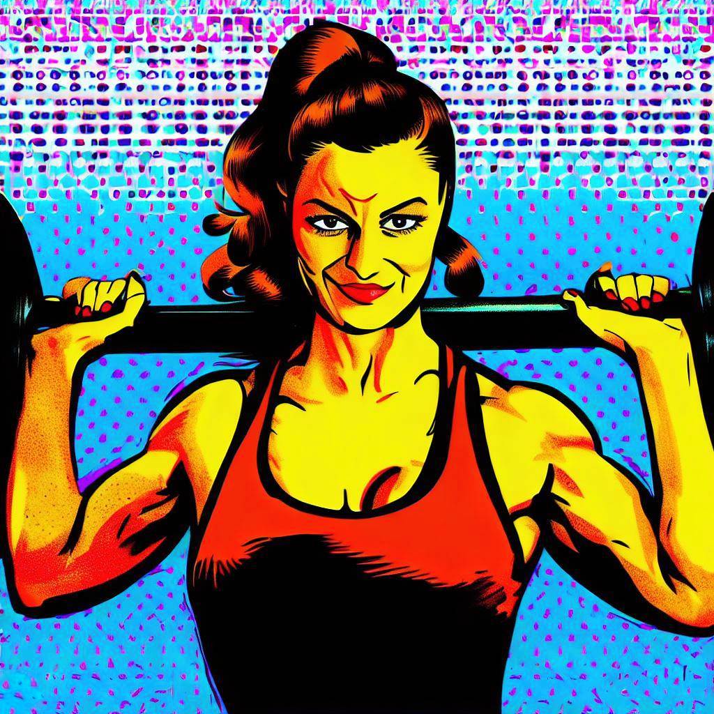A woman lifting a barbell with heavy weights at the gym - Pop art style