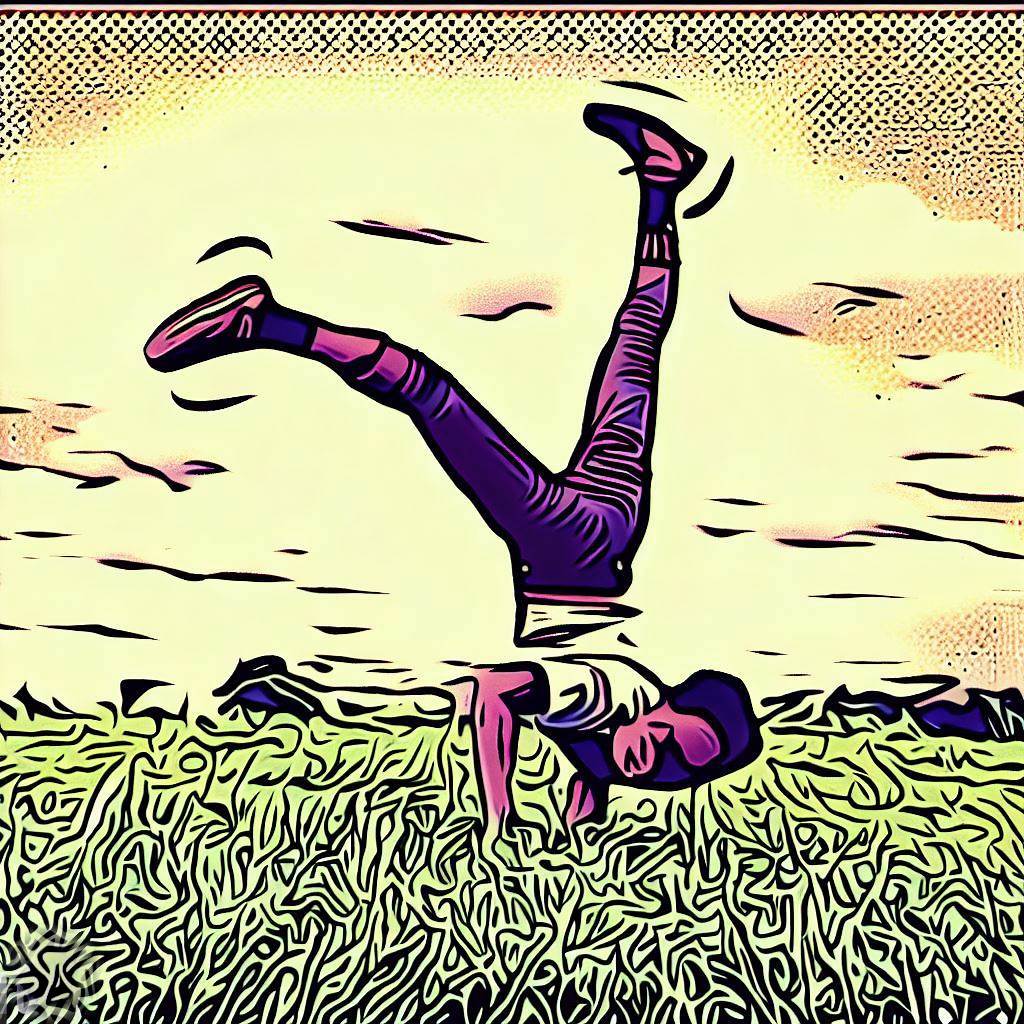 A person doing a cartwheel in a grassy field - Comic book style
