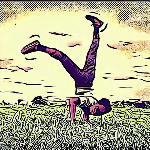 A person doing a cartwheel in a grassy field - Comic book style