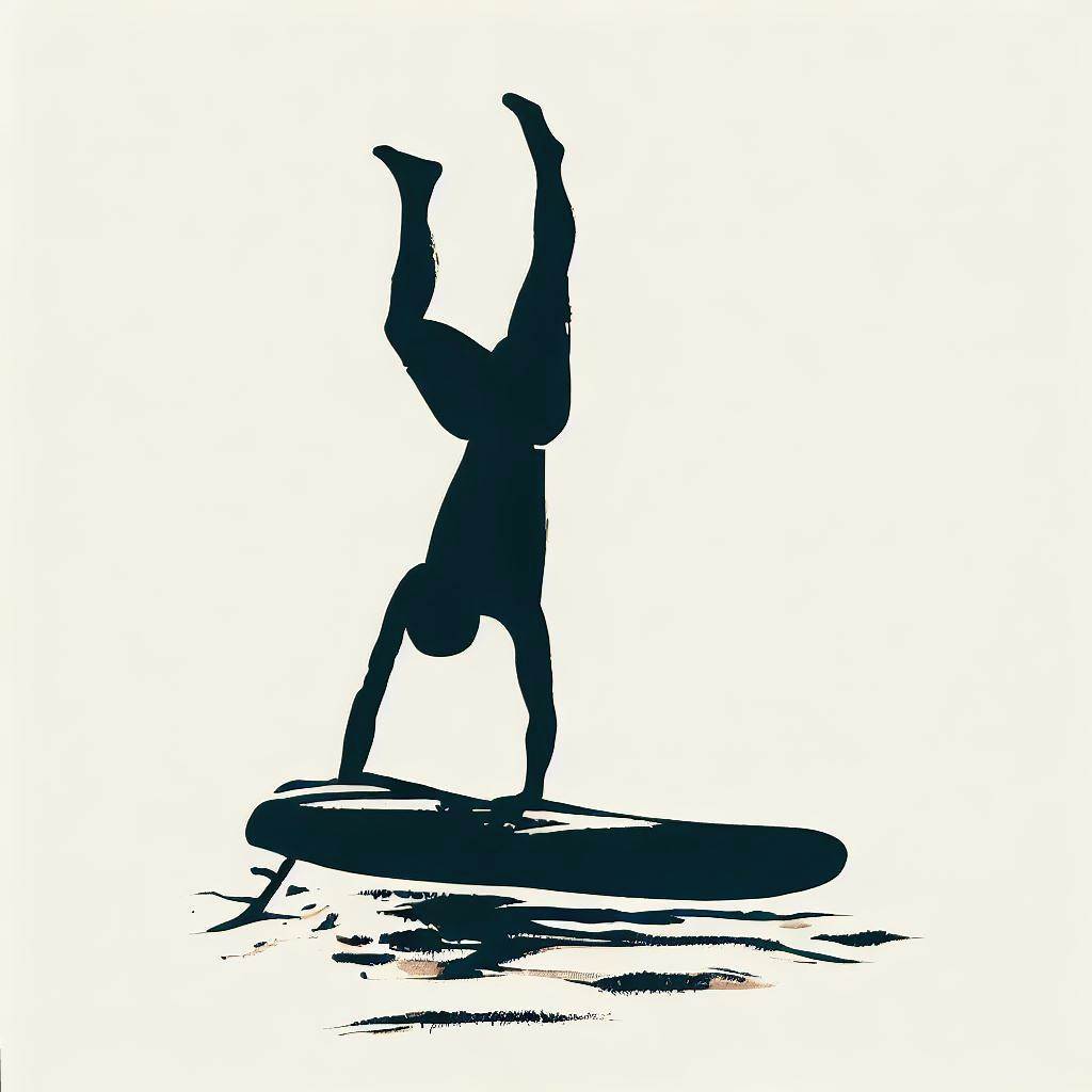 A person doing a handstand on a paddleboard - Cave painting style