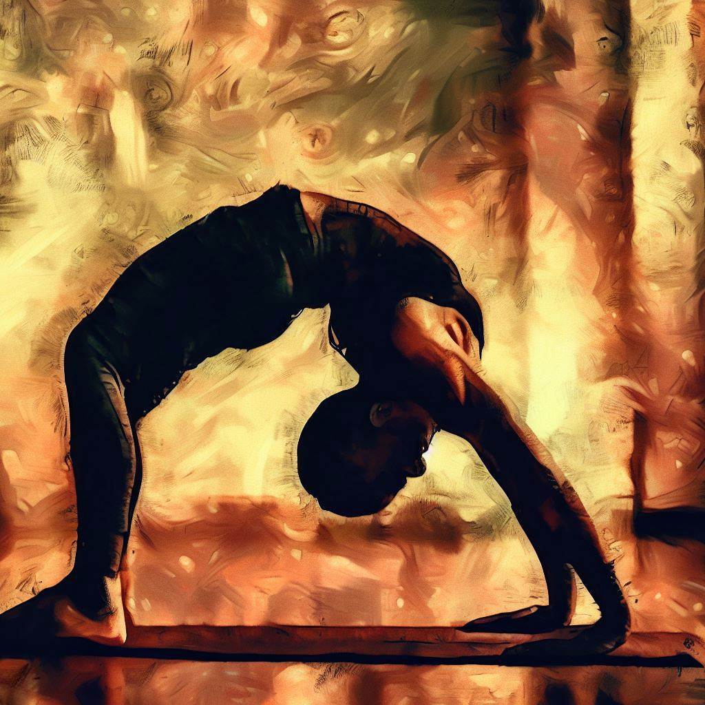 A person doing a backbend in a dance studio - Cave painting style