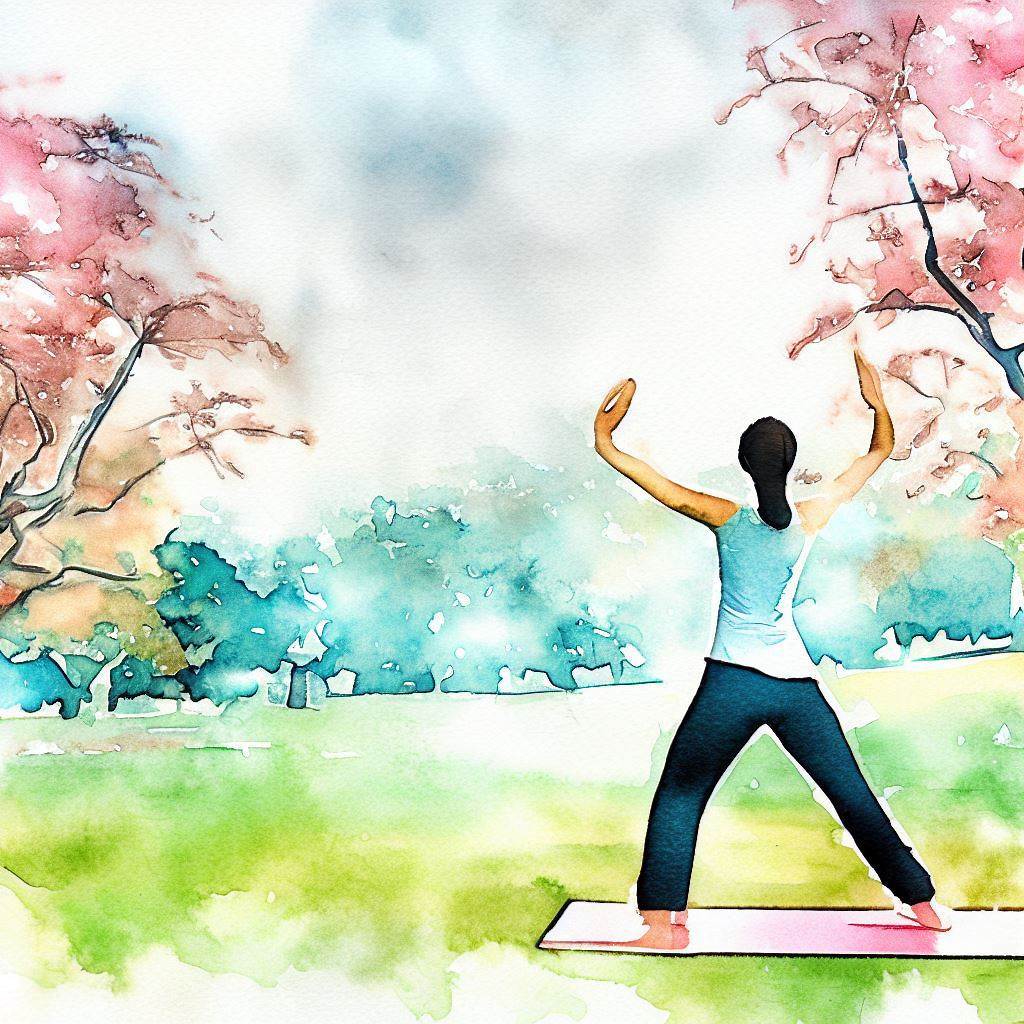 A person doing Tai Chi in a serene park - Watercolor style