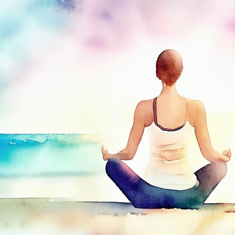 Yoga poses on a serene beach - Watercolor style