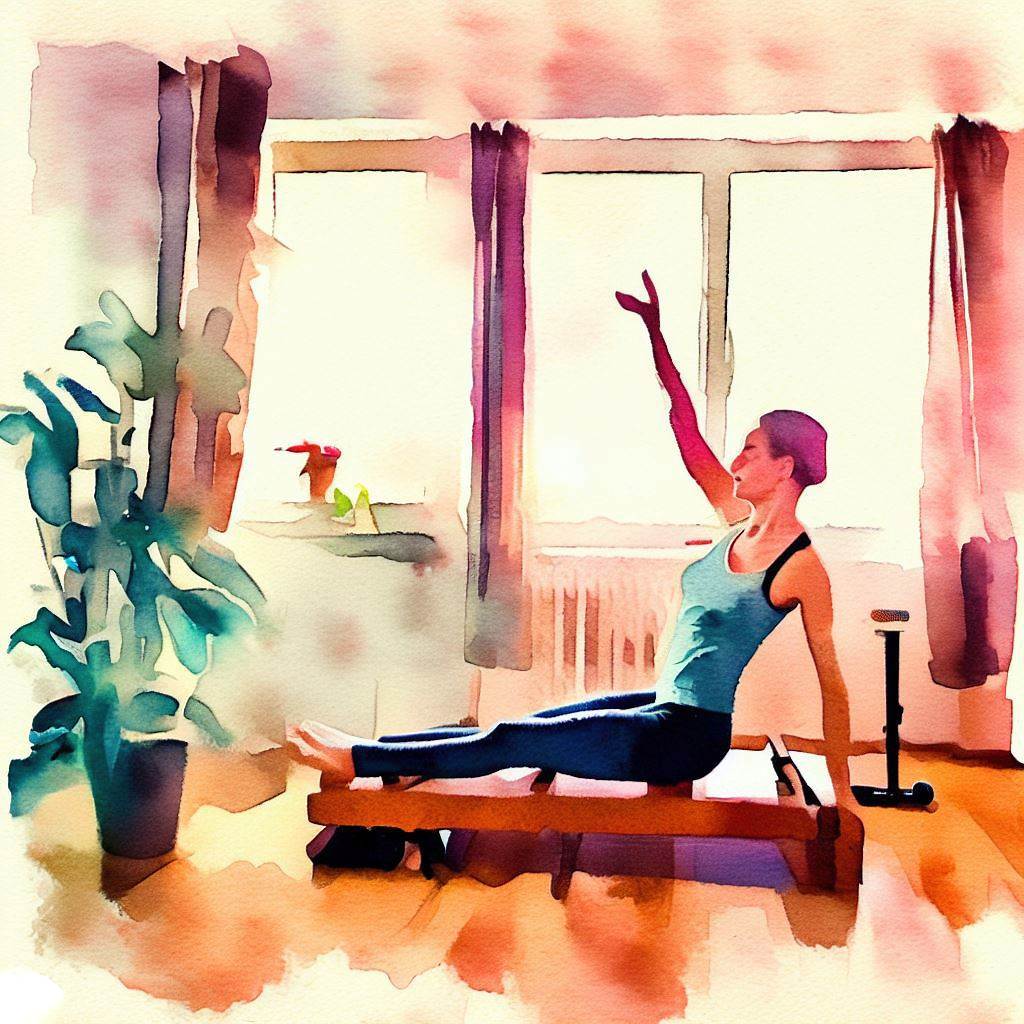 Pilates exercises in a cozy studio - Watercolor style