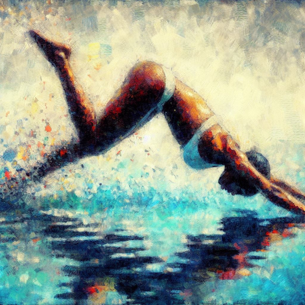 A swimmer diving into a pool - Impressionism style