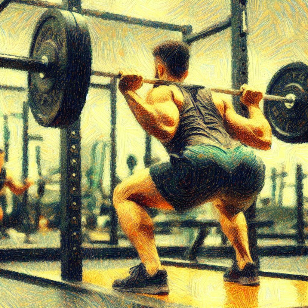 A person doing squats with a barbell - Impressionism style