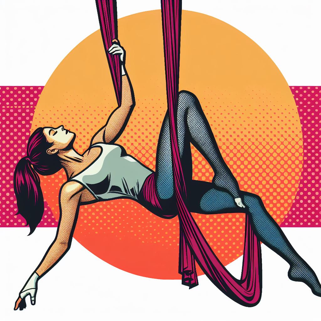 A woman practicing aerial silks - Pop art style