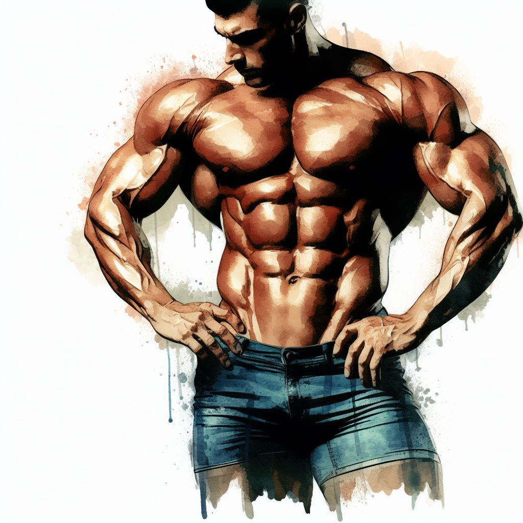 A bodybuilder showcasing their physique - Watercolor style