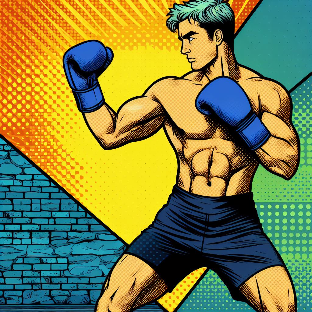 A person doing kickboxing drills - Pop art style
