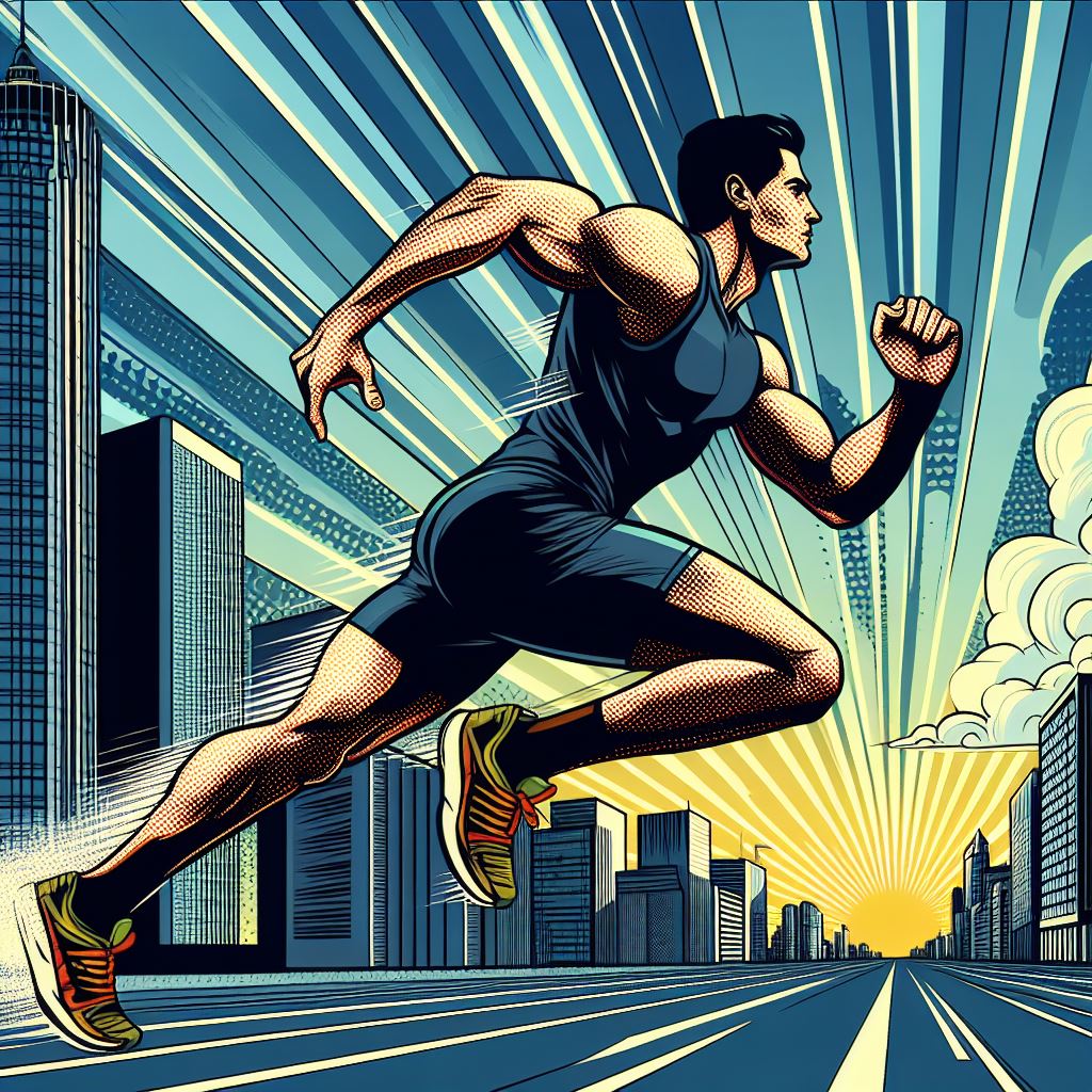 A runner sprinting through an urban setting - Pop art style