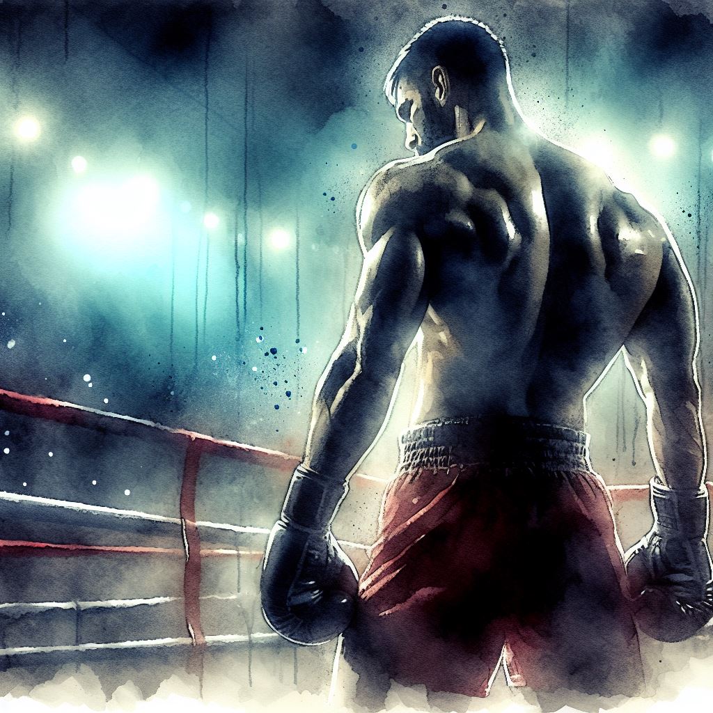 A boxer in a dramatic boxing ring - Watercolor style