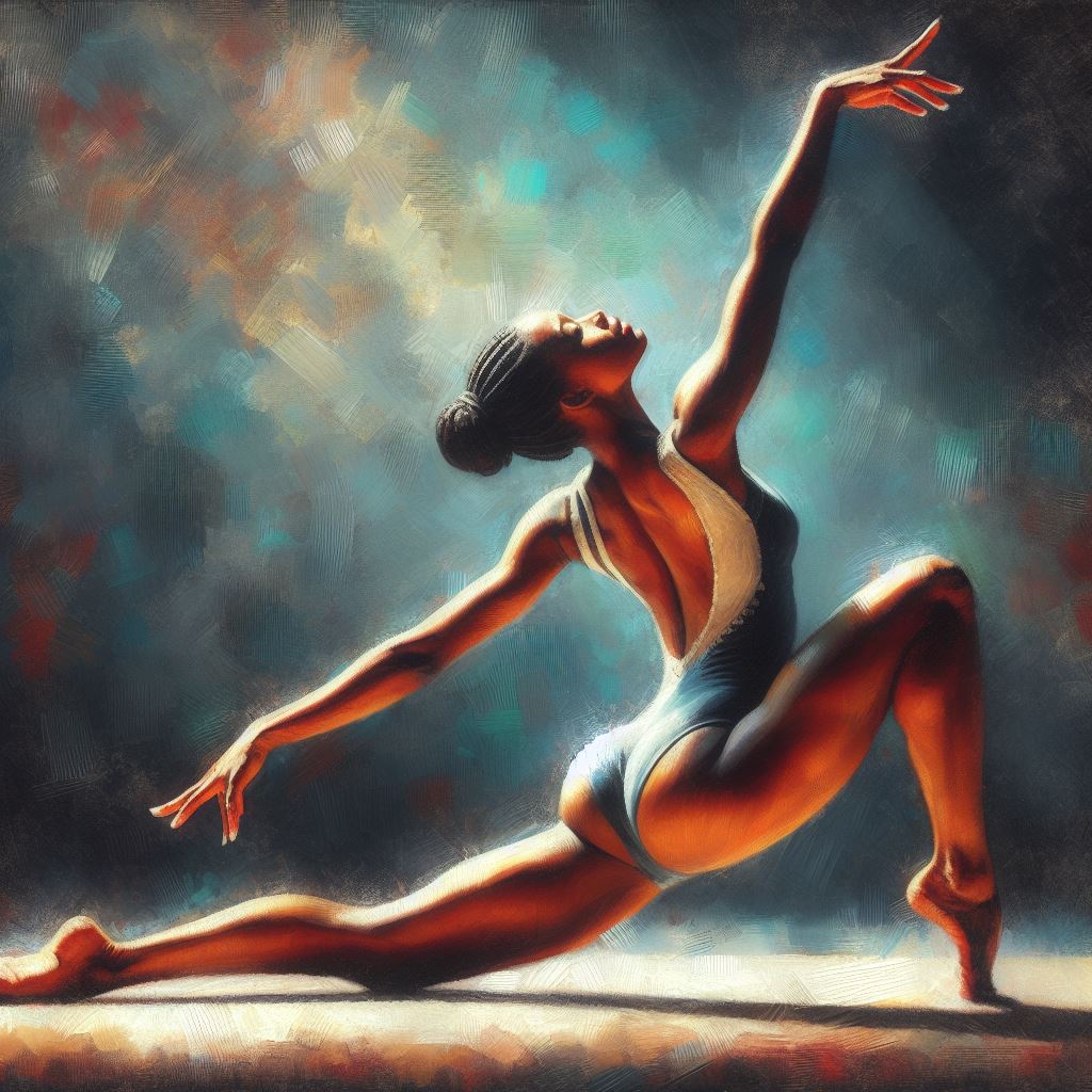 A gymnast performing a graceful routine - Oil painting style