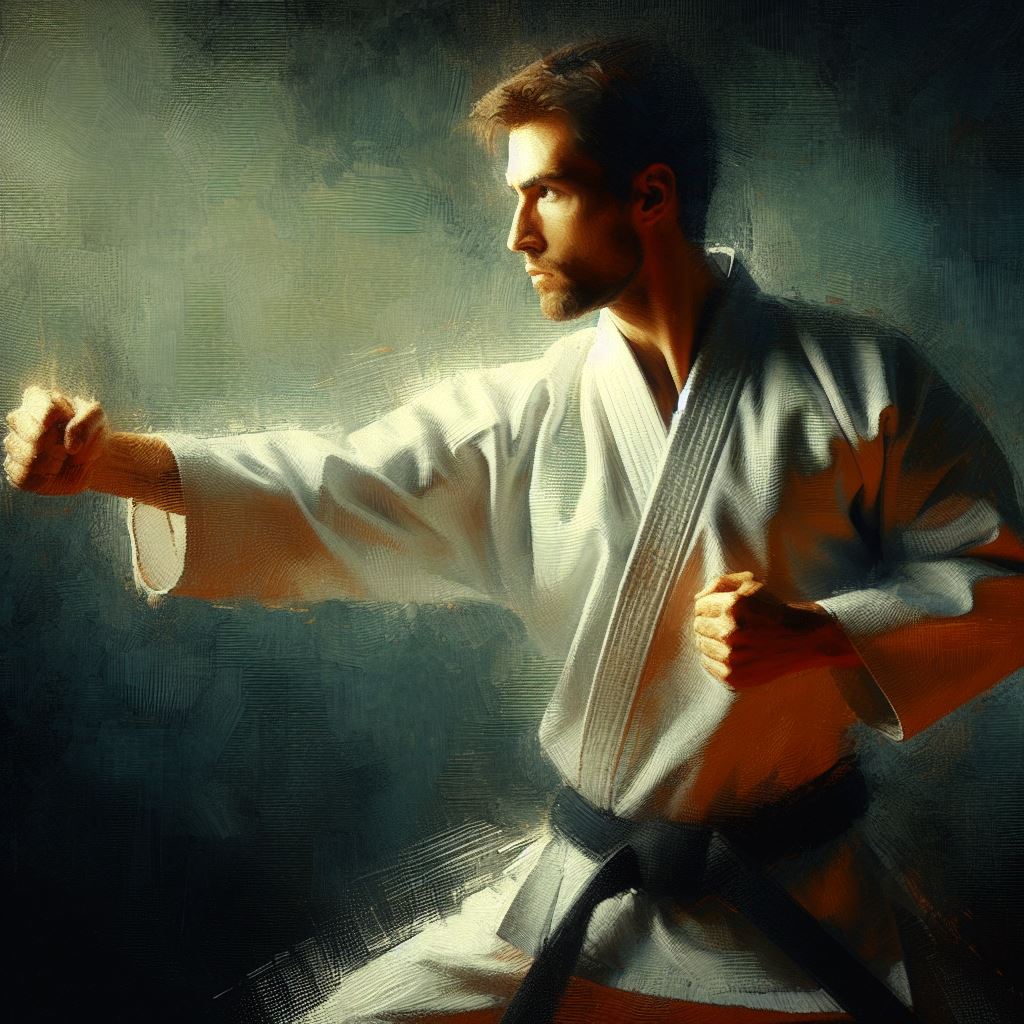 A martial artist in a focused stance - Oil painting style